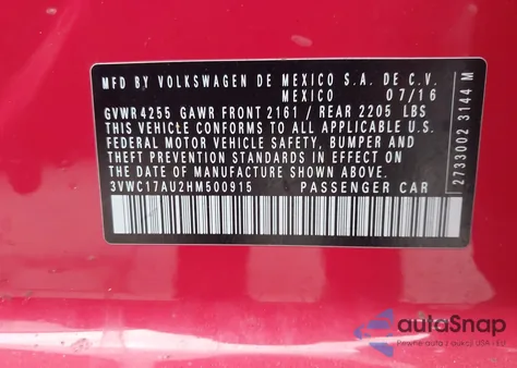 2017 Volkswagen Golf Sportwagen Tsi S из США, поврежденный, VIN 3VWC17AU2HM500915